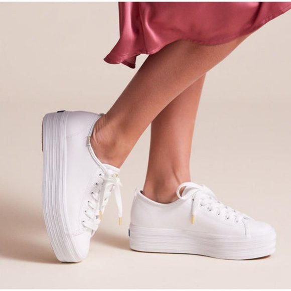 New Keds Triple Kick Leather Platform Sneakers, Silver, Size 6.5 - Picture 5 of 5